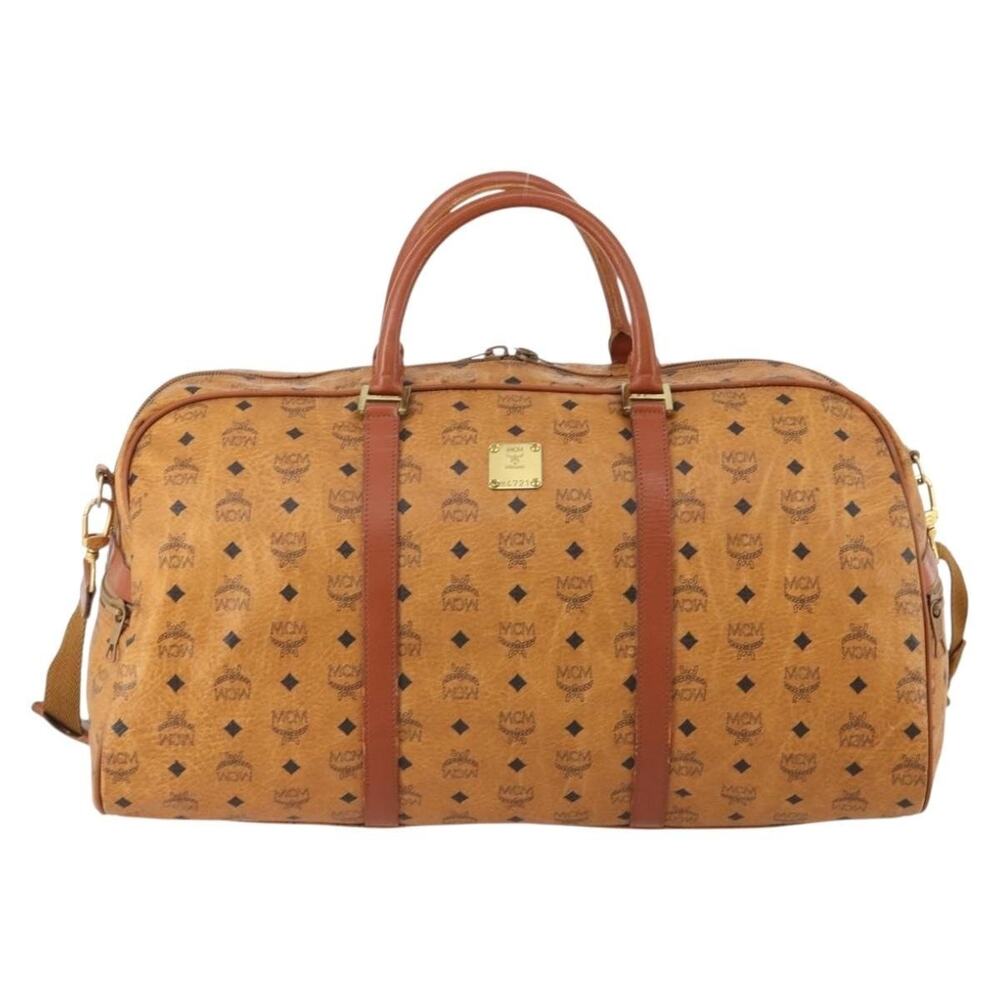 MCM Visetos Logogram Boston Bag Brown